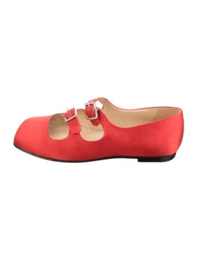 Pre-owned Sandy Liang Satin Mary Jane Flats In Red