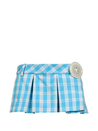 Sandy Liang Satsuma Pleated Plaid Miniskort In Blue