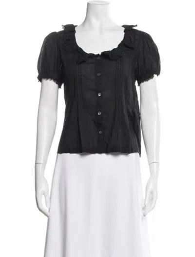 Pre-owned Sandy Liang Scoop Neck Short Sleeve Blouse In Black