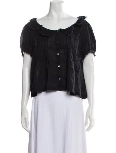 Pre-owned Sandy Liang Scoop Neck Short Sleeve Blouse In Black