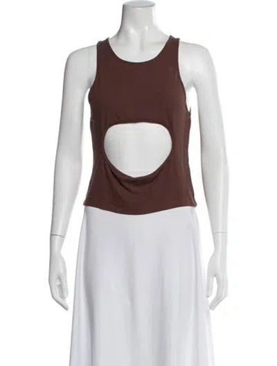 Pre-owned Sandy Liang Scoop Neck Sleeveless Crop Top In Brown
