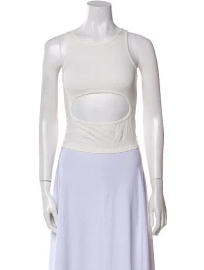 Pre-owned Sandy Liang Scoop Neck Sleeveless Crop Top In White