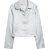 Sandy Liang Shelby Jacquard Crop Satin Jacket In Ice Blue