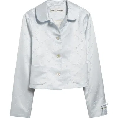 Sandy Liang Shelby Jacquard Crop Satin Jacket In Ice Blue