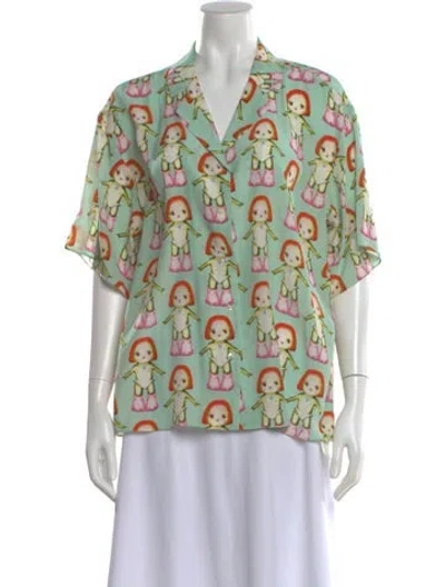 Pre-owned Sandy Liang Silk Printed Blouse In Green