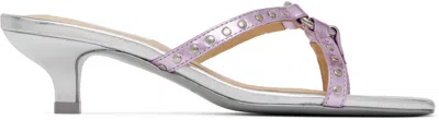 SANDY LIANG SILVER & PINK SPY KITTEN HEELED SANDALS
