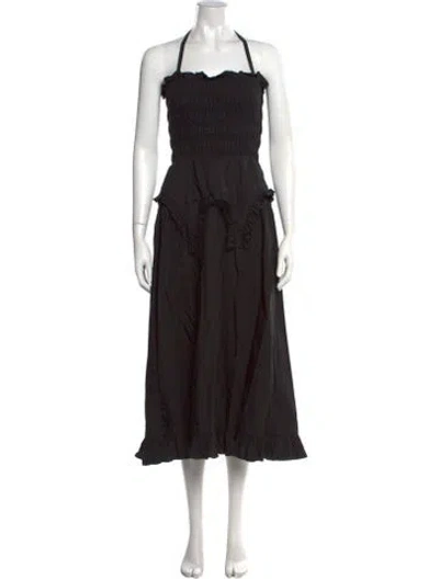 Pre-owned Sandy Liang Square Neckline Knee-length Dress In Black
