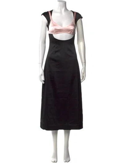 Pre-owned Sandy Liang Square Neckline Long Dress In Black