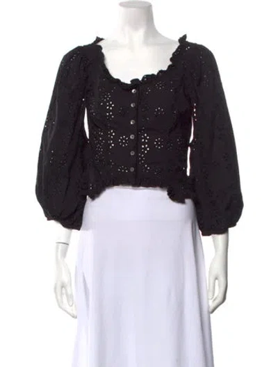 Pre-owned Sandy Liang Square Neckline Long Sleeve Blouse In Black