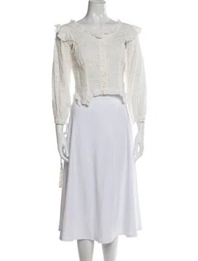 Pre-owned Sandy Liang Square Neckline Long Sleeve Blouse In White