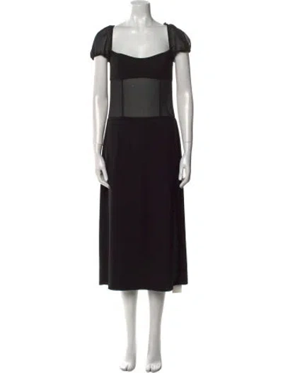 Pre-owned Sandy Liang Square Neckline Midi Length Dress In Black