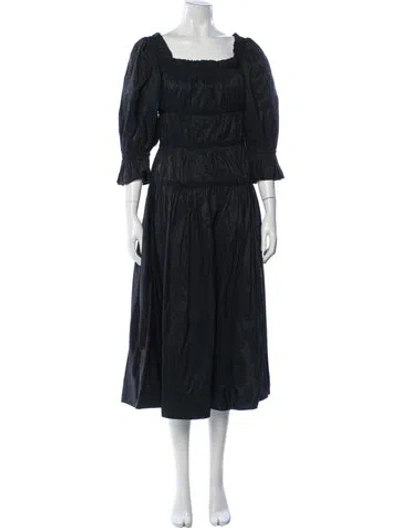 Pre-owned Sandy Liang Square Neckline Midi Length Dress In Black