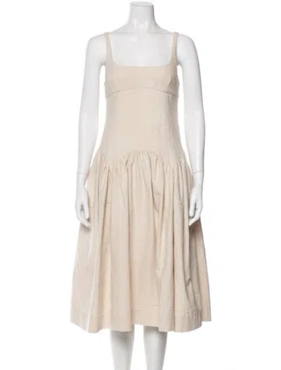 Pre-owned Sandy Liang Square Neckline Midi Length Dress In Neutral