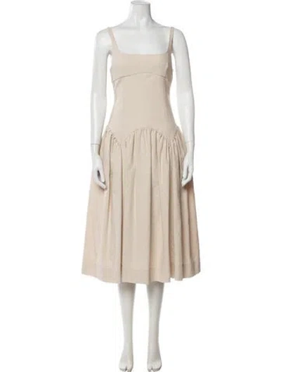 Pre-owned Sandy Liang Square Neckline Midi Length Dress In Neutrals