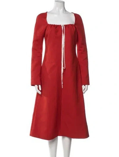 Pre-owned Sandy Liang Square Neckline Midi Length Dress In Red