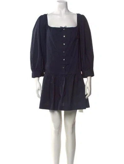 Pre-owned Sandy Liang Square Neckline Mini Dress In Blue