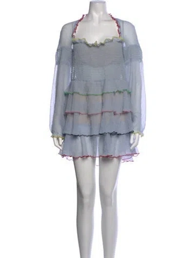Pre-owned Sandy Liang Square Neckline Mini Dress In Blue