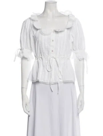 Pre-owned Sandy Liang Square Neckline Short Sleeve Blouse In Neutrals