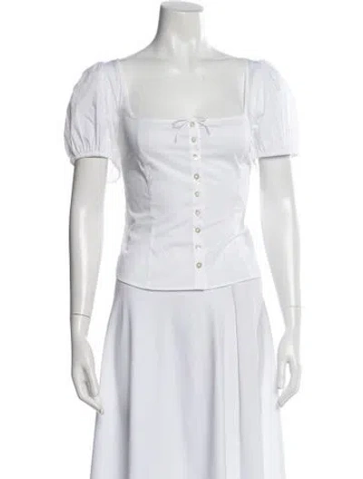 Pre-owned Sandy Liang Square Neckline Short Sleeve Blouse In White
