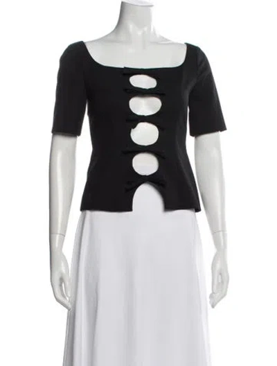 Pre-owned Sandy Liang Square Neckline Short Sleeve Top In White