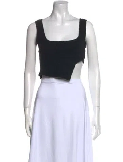 Pre-owned Sandy Liang Square Neckline Sleeveless Crop Top In Black