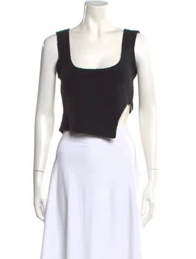 Pre-owned Sandy Liang Square Neckline Sleeveless Crop Top In Black