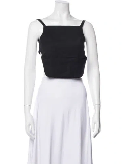 Pre-owned Sandy Liang Square Neckline Sleeveless Crop Top In Black