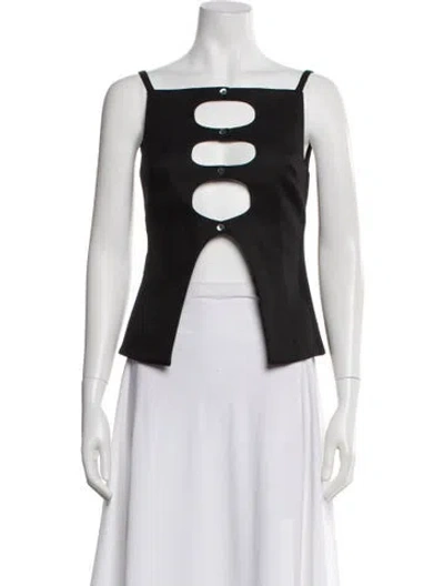 Pre-owned Sandy Liang Square Neckline Sleeveless Top In Black