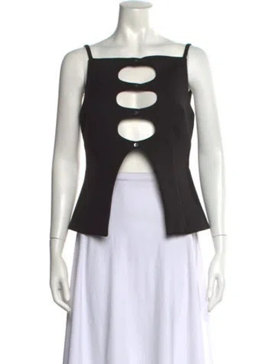 Pre-owned Sandy Liang Square Neckline Sleeveless Top In Black