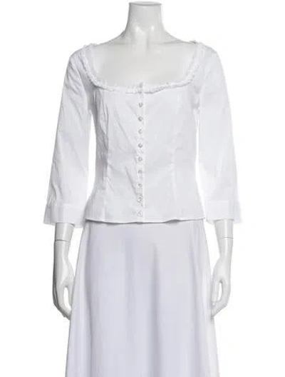 Pre-owned Sandy Liang Square Neckline Three-quarter Sleeve Blouse In White