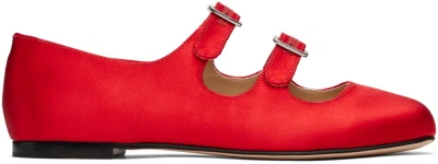 Sandy Liang Ssense Exclusive Red Mj Double Strap Ballerina Flats In 646 Red Satin