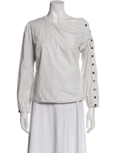 Pre-owned Sandy Liang Striped Asymmetrical Blouse In Neutral