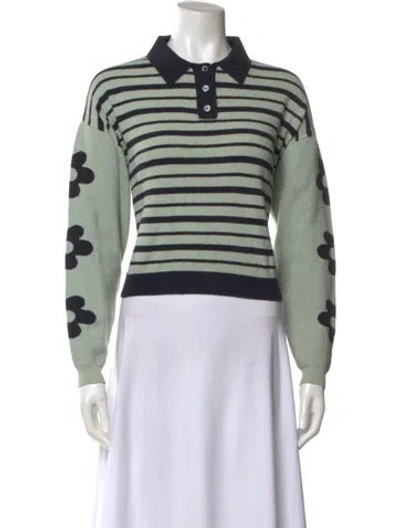 Pre-owned Sandy Liang Striped Crew Neck Sweater In Green