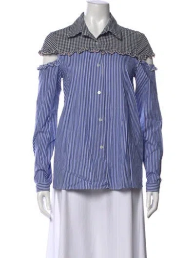 Pre-owned Sandy Liang Striped Long Sleeve Blouse In Blue