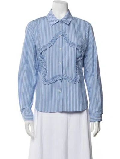 Pre-owned Sandy Liang Striped Long Sleeve Blouse In Blue/white