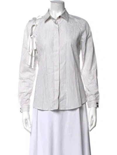 Pre-owned Sandy Liang Striped Long Sleeve Button-up Top In Neutrals