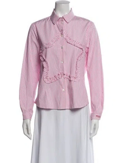 Pre-owned Sandy Liang Striped Long Sleeve Button-up Top In Pink