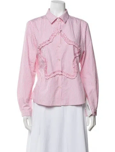 Pre-owned Sandy Liang Striped Long Sleeve Button-up Top In Pink