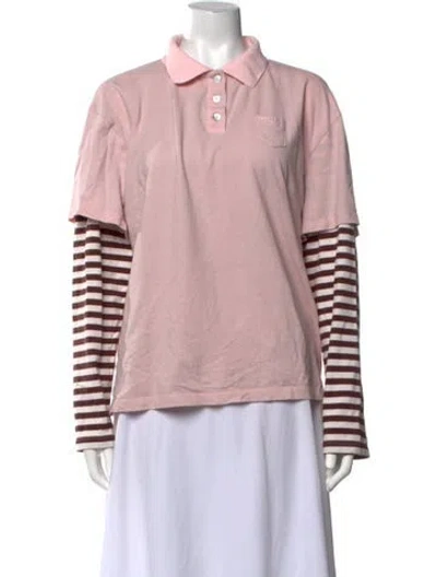 Pre-owned Sandy Liang Striped Long Sleeve Polo In Pink