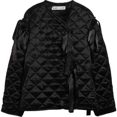 Sandy Liang Subi Quilted Bow Jacket In Black