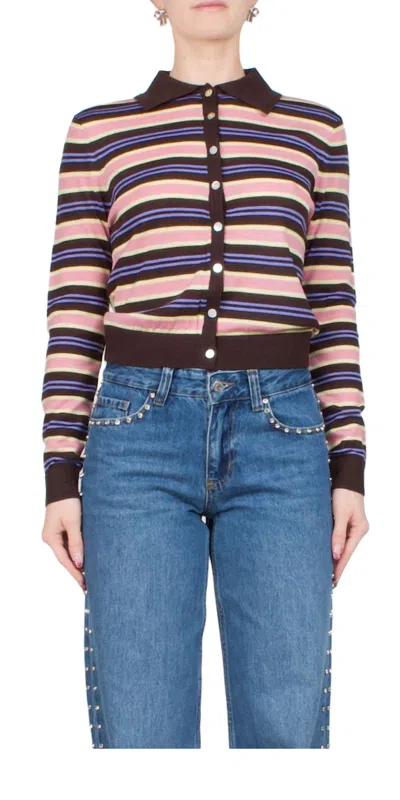 Sandy Liang Summers Cardigan Stripe In Brown Stripe In Multi
