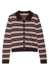 Sandy Liang Summers Stripe Merino Wool Cardigan In Brown