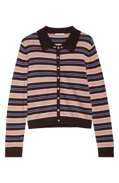 Sandy Liang Summers Stripe Merino Wool Cardigan In Brown