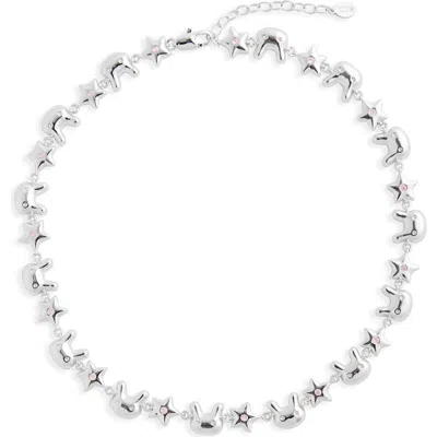 Sandy Liang Terminator Bunny & Star Necklace In Metallic