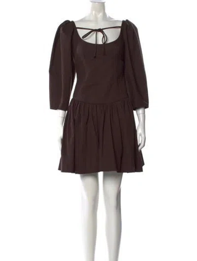Pre-owned Sandy Liang Tie Neck Mini Dress In Brown