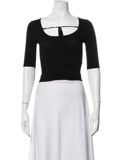 Pre-owned Sandy Liang Tie Neck Short Sleeve Top In Black
