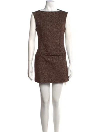 Pre-owned Sandy Liang Tweed Pattern Mini Dress In Brown