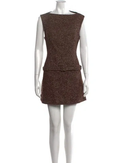 Pre-owned Sandy Liang Tweed Pattern Mini Dress In Brown