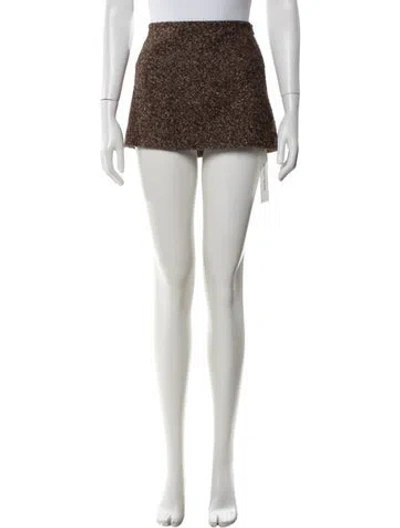 Pre-owned Sandy Liang Tweed Pattern Mini Skirt In Brown