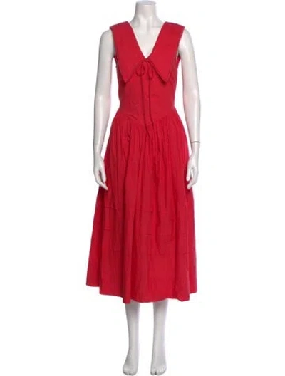 Pre-owned Sandy Liang V-neck Long Dress In Red